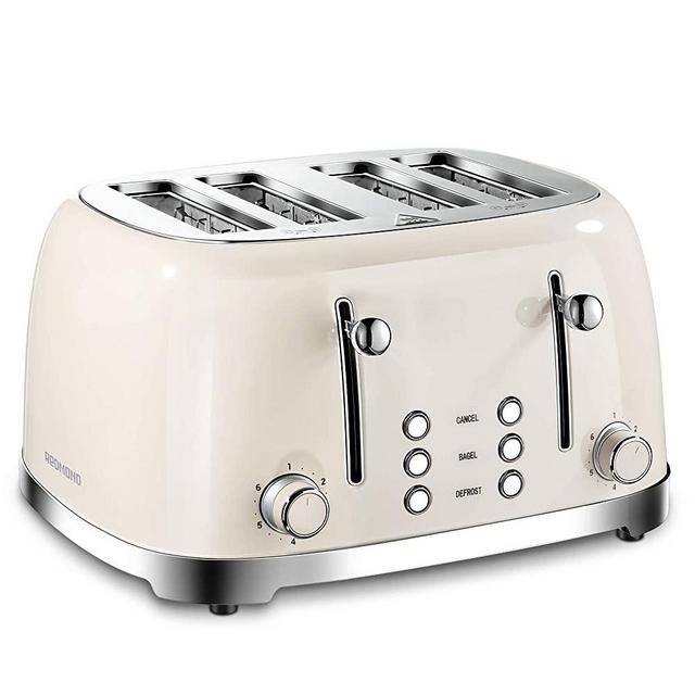 REDMOND 4 Slice Toaster Retro Stainless Steel Toasters with Bagel Defrost Cancel Function, 6 Browning Settings, Cream, ST033