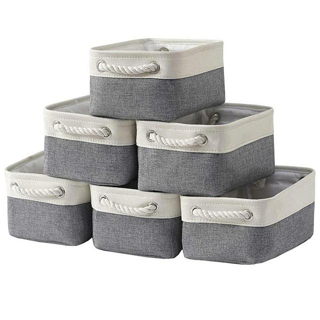 Bidtakay Baskets Storage Basket for Organizing Small Fabric Baskets 11.8 x 7.8 x 5 inch Collapsible Storage Bins with Handles for Shleves Set of 6 Decorative Basket for Closet Home Storage(White&Grey)