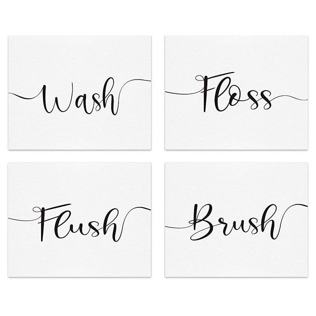 H4print Wall Art Posters Flush Floss Brush Wash Artwork Canvas Poster Home Decoration for Bathroom, Bedroom, Office Unframed Set of 4, 8x10 inches