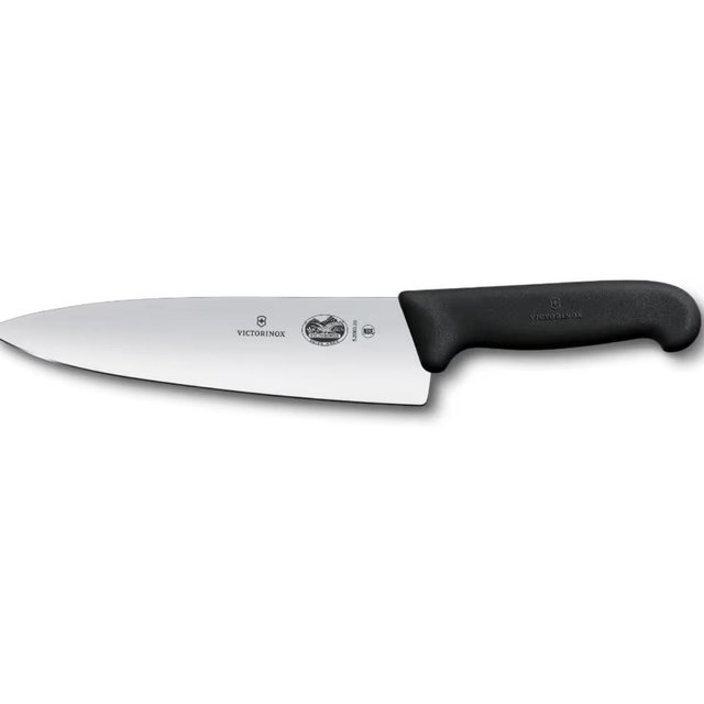 Victorinox Fibrox Pro Chef’s Knife, 8 Inch - Swiss Army Kitchen Knife, High Carbon Stainless Steel Blade, Non-Slip Fibrox Handle, Dishwasher Safe, Black