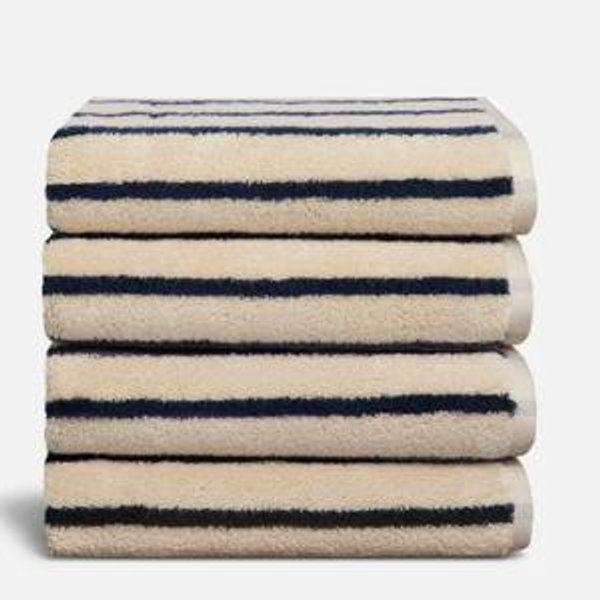 Super-Plush 4-Piece Bath Towel Bundle in Striped Midnight Navy