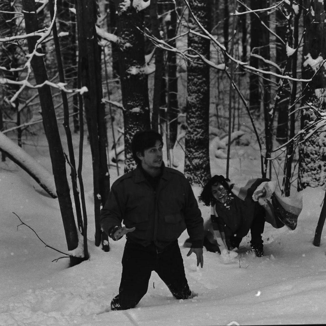 Jackie-monster scaring Corey up a snowy hill.
Ithaca, New York, 2018.