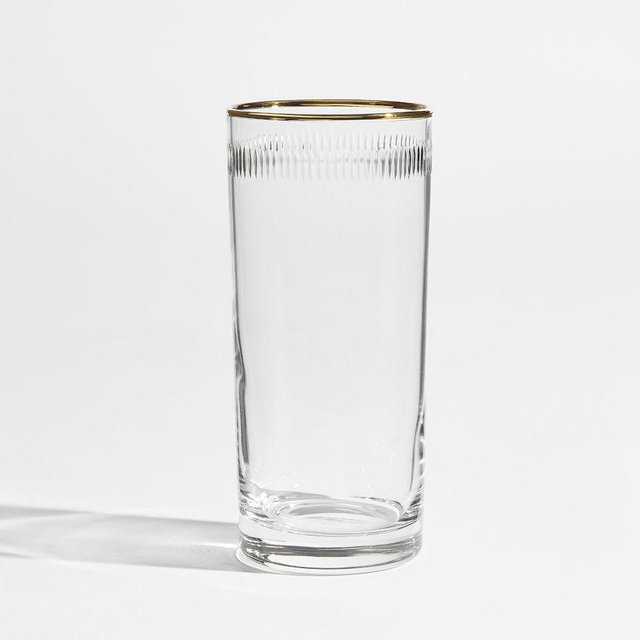 Etched Gold Rim High Ball Glasses, Set of 4
