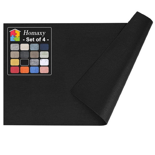 Homaxy Faux Leather Heat Resistant Placemats for Dining Table Set of 4, Waterproof Wipeable Washable PU Table Mats, Easy to Clean Anti-Slip Place Mats, 11.8" x 17", Black