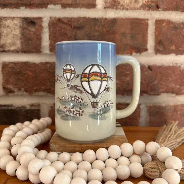 Vintage Otagiri Hot Air Balloon Hand-painted Embossed Mug Japan