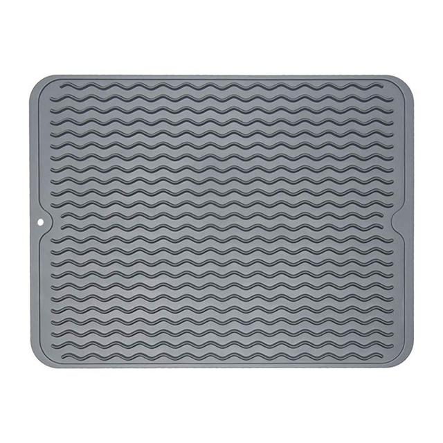ZLR Silicone Dish Drying Mat Easy Clean Dishwasher Safe Heat Resistant Eco-Friendly Trivet Grey Large 15.8 inches X 12 inches