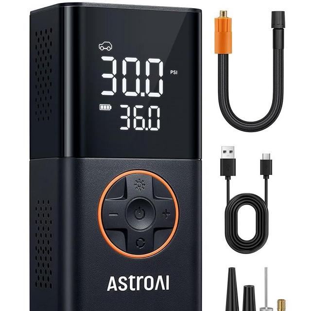 AstroAI L7 Tire Inflator Portable Air Compressor Cordless Bike Pump with Digital Dual Values Display, 150 PSI Car Tires Pump with LED Lights Air Pump for Cars, Motorcycles, Bikes, Balls