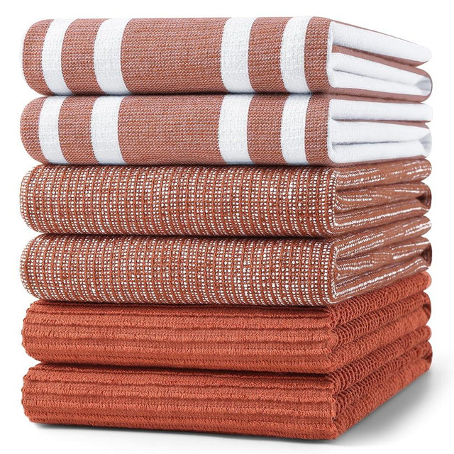 Homaxy Premium Kitchen Towels(18”x 28”, 6 Pack), Large Cotton 380 GSM Kitchen Hand Towels, Soft and Absorbent Terry Dish Towels, Multipurpose Tea Towel Set with Hanging Loop, Rust