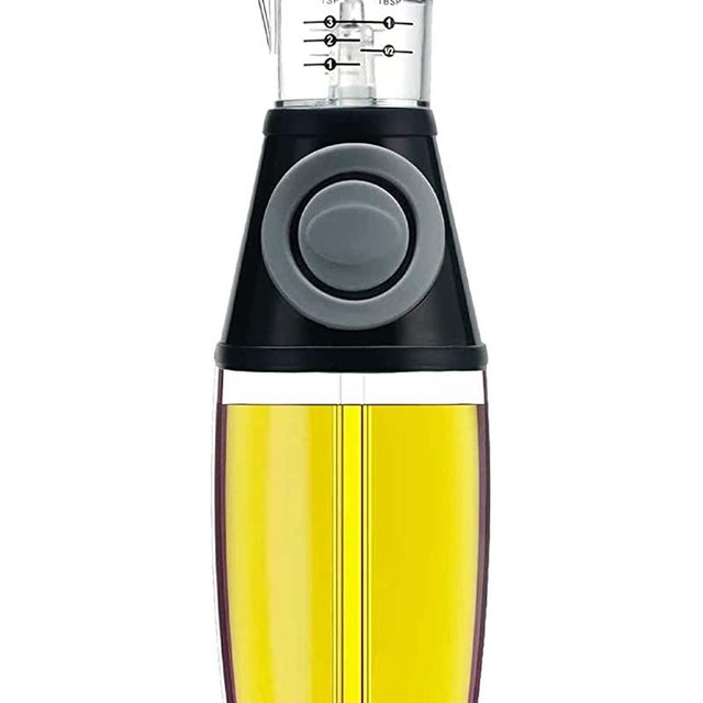 KITLAB Oil Dispenser Bottle, 8.5oz Olive Oil Dispenser Oil Sprayer, Clear Glass Refillable Oil and Vinegar Dispenser Bottle with Measuring Scale Pump for Kitchen, Cooking, Salads, Baking Frying, BBQ