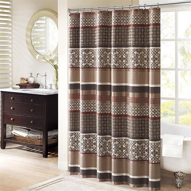 Madison Park Princeton Geometric Jacquard Fabric, Transitional Shower Curtains for Bathroom, 72 X 72, Red