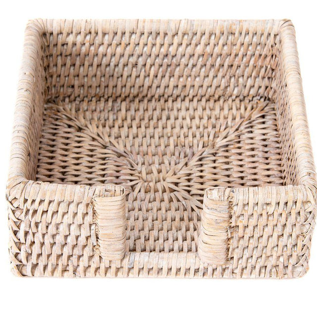 Tava Handwoven Luncheon Napkin Holder, 6"x 6.5"- White Wash