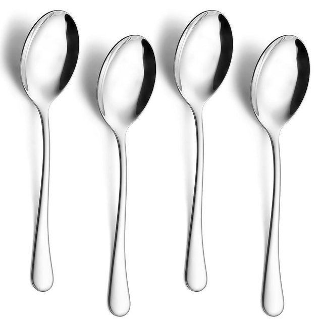 E-far Large Serving Spoons Set of 4, 9.8 Inch Stainless Steel Serving Utensils Set, Big Buffet Spoons for Party Catering Wedding Kitchen Restaurant, Dishwasher Safe
