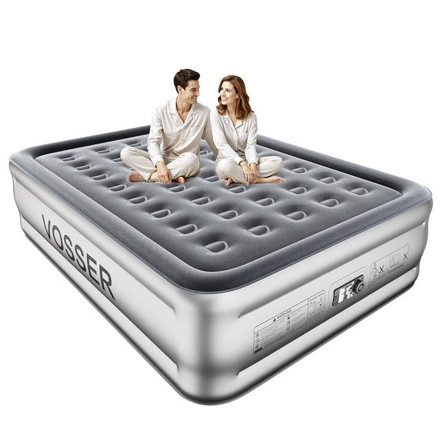 VOSSER Air Mattress Queen with Built in Pump,Blow Up Mattress in 3 Mins,18'' Raised Self Inflatable Mattress,Portable Airbed for Home,Floor&Travel,Queen Size Air Matress for Adults,660LB Max,Silver