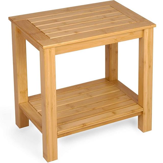 Bula Home Bathroom Bench with Shelf | 17.5” x 12” x 18” | Makes a Beautiful Wood Bamboo Shower Bench or Entryway Shoe Rack Bench