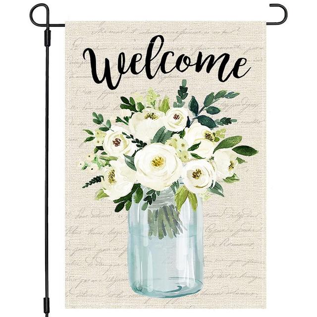 PANDICORN Spring Garden Flag 12×18 Inch Double Sided, Mason Jar Watercolor Greenery Floral Flower, Small Vertical Seasonal Welcome Summer Garden Flag Outdoor Yard Wedding Decor