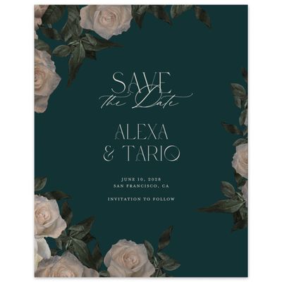 Dark Emerald, Green Wedding Digital Save the Date - Poet Portrait