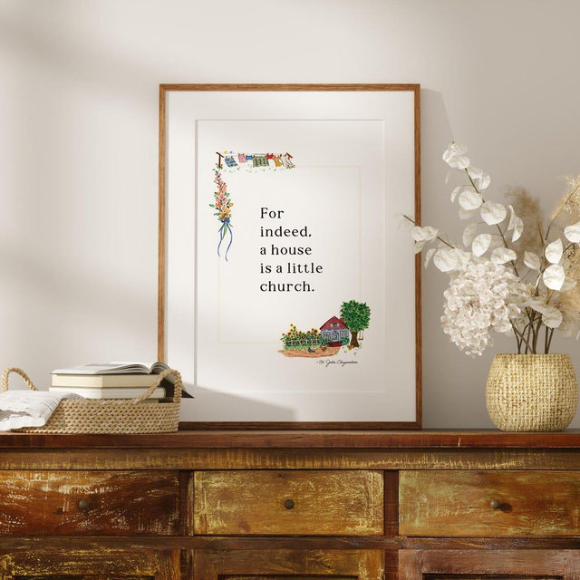 A House is a Little Church Poster Print | Christian Farmhouse Decor | Christian Housewarming Gift | Catholic Home Decor | Catholic Cottage