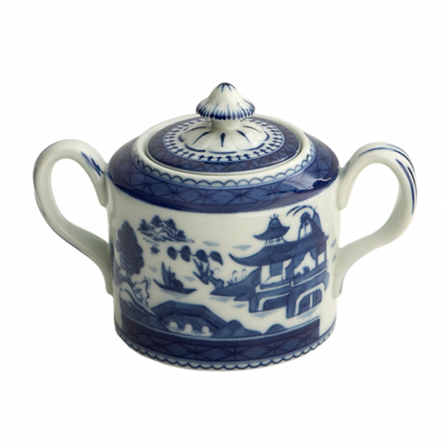 BLUE CANTON SUGAR BOWL & COVER