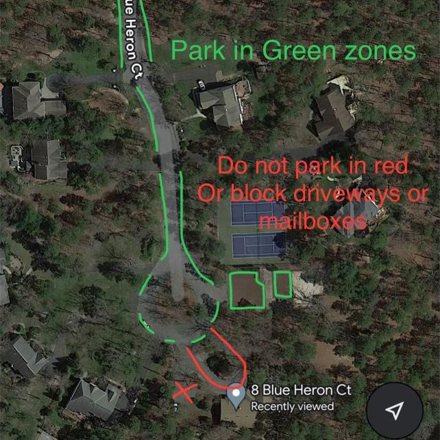 This is the parking guideline map. 

Please be mindful that this is in a neighborhood. Do not park on the grass or block any drive ways or mailboxes.