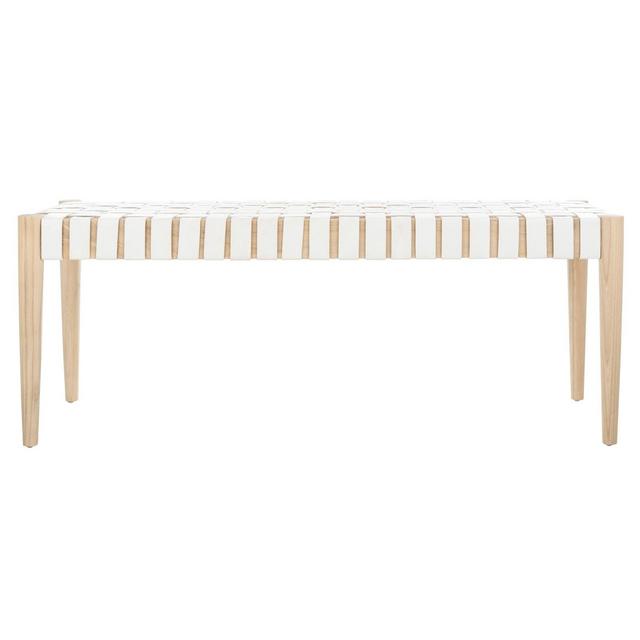 Amalia Leather Weave Bench White/Natural - Safavieh