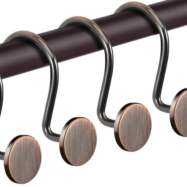 CHICTIE Bronze Shower Curtain Hooks, Oil Rubbed Rustproof Shower Curtain Rings for Bathroom, Metal Decorative Shower Hooks for Shower Curtain Rod, Set of 12 Shower Hangers Round Heavy Duty Design