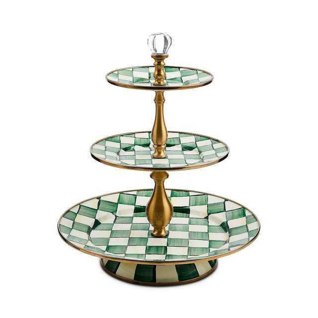 Mackenzie-Childs Emerald Check Three Tier Sweet Stand