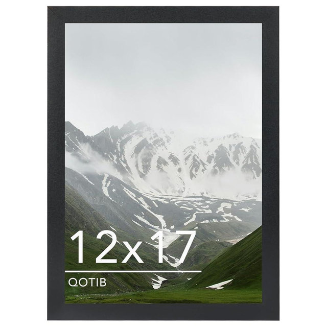 QOTIB 12x17 Picture Frame Black for Wall Mounting, Horizontal and Vertical Formats for Wall Hanging, Wood 12x17 Frame,Black, 1 Pack