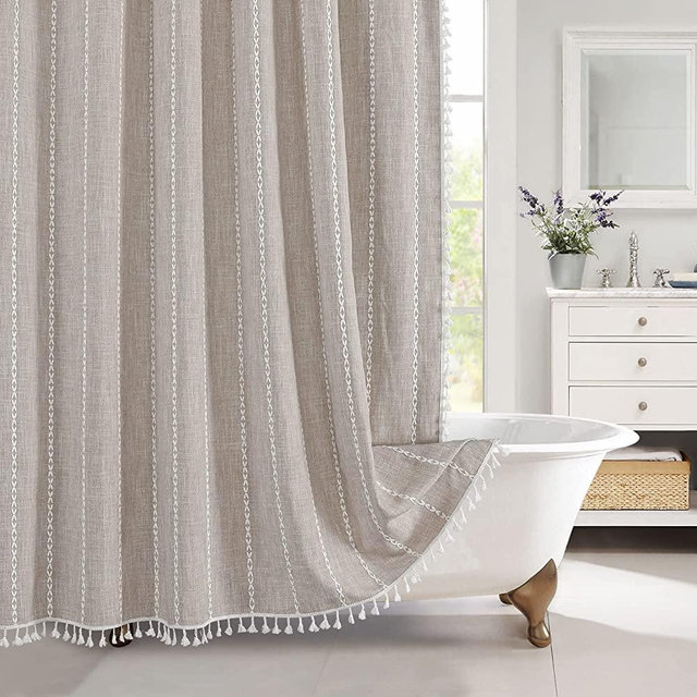 MitoVilla Tan Small Stall Shower Curtain 36 x 72, Taupe Half Size Narrow Cotton Linen Fabric Shower Curtains for Boho Farmhouse Bathroom Decor, Wrinkle Resistant Cloth Shower Curtain