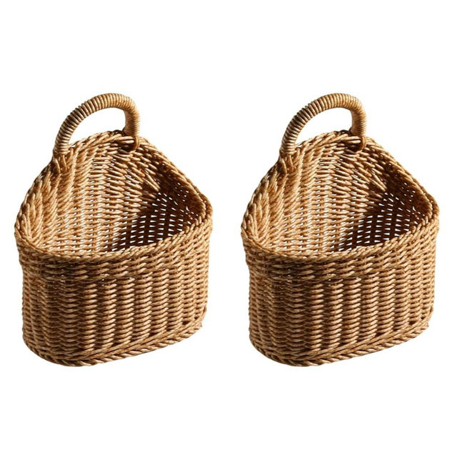 DOITOOL 2Pcs Woven Hanging Basket Wicker Hanging Storage Basket Organizer Wicker Hanging Storage Bins Seagrass Wall Basket Garden Plant Baskets for Home Wedding Decorations