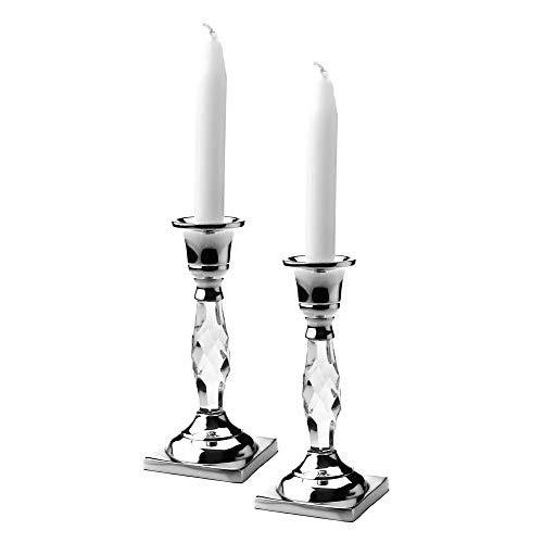 Modern Shabbat Candlesticks with Crystal Stems - Candle Holders - Judaica Gift