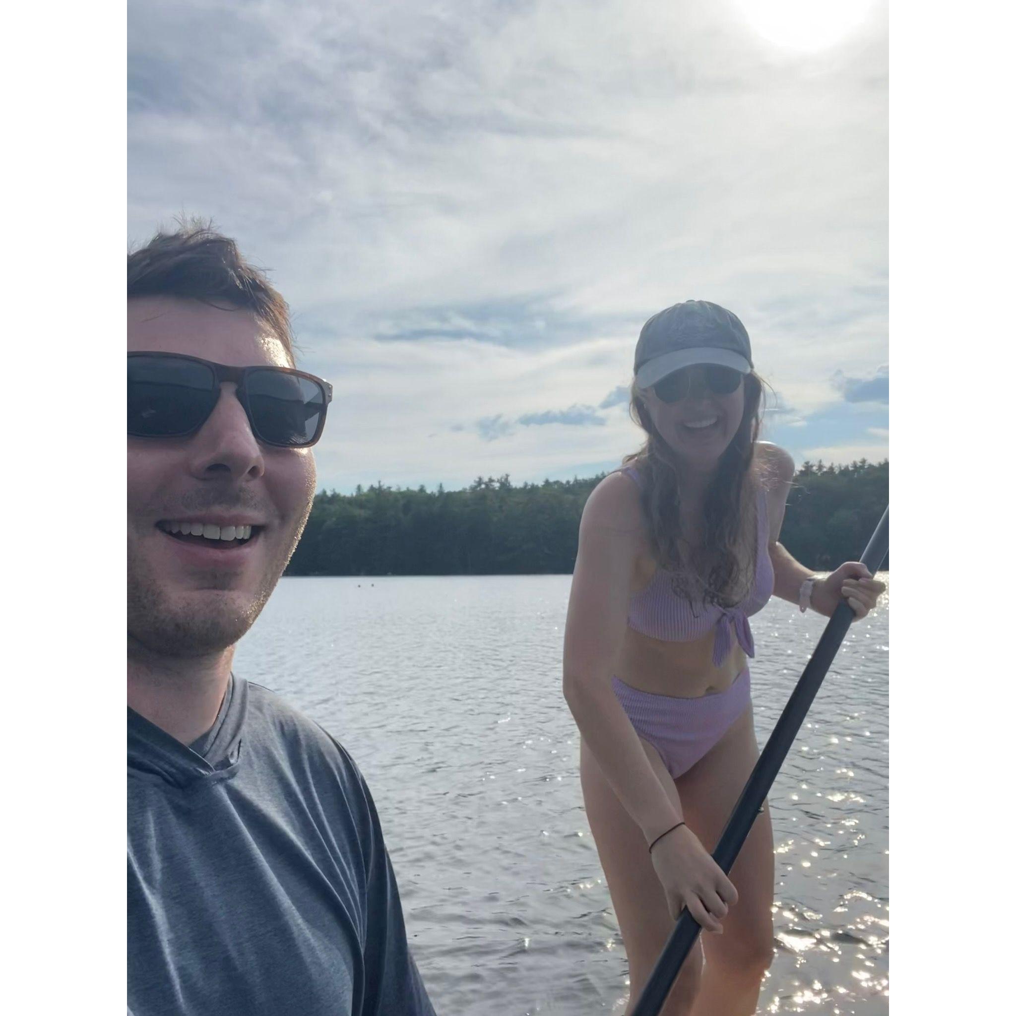 We couldn't stop giggling as we battled the wind on paddleboards on Mendum's Pond