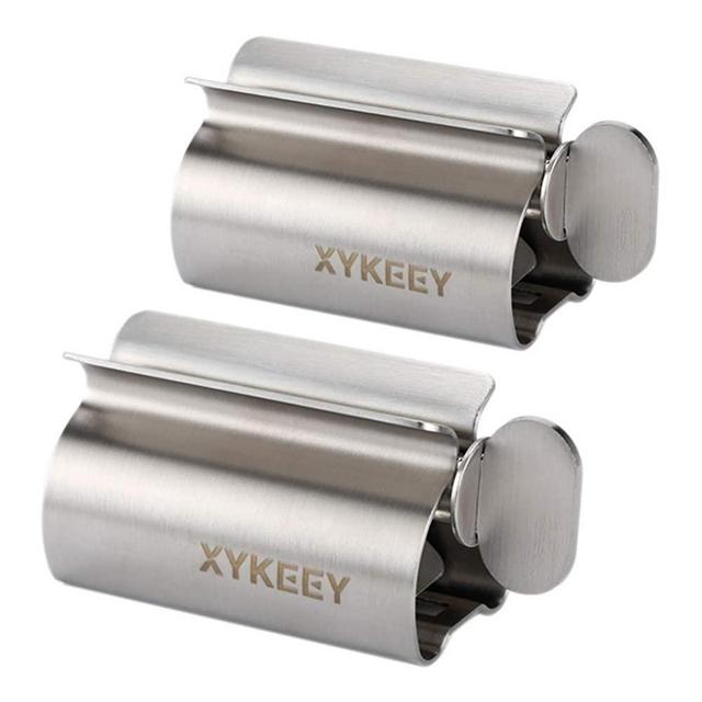 XYKEEY Toothpaste Tube Squeezer - Set of 2 Toothpaste Squeezer Rollers, Metal Toothpaste Tube Wringer Seat Holder Stand