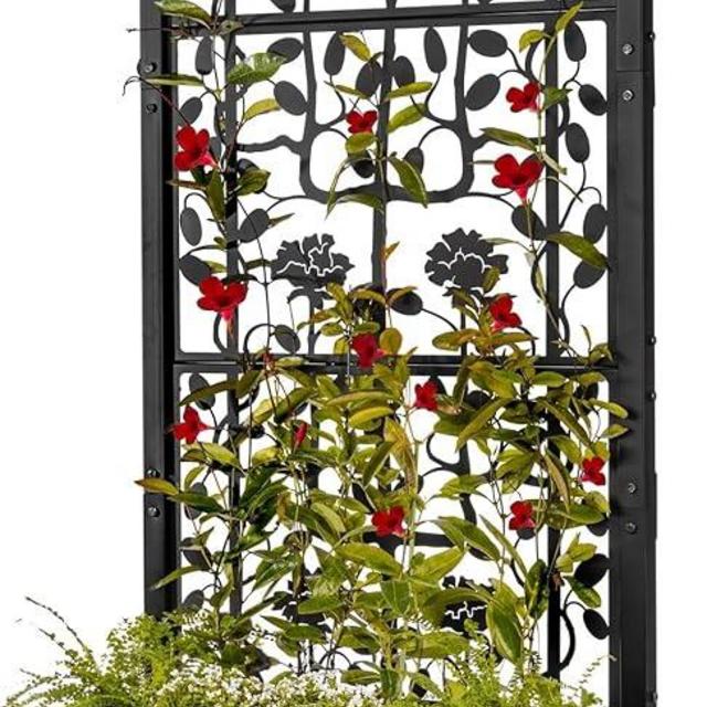 H Potter Trellis Planter Box for Outdoor Plants Privacy Screen for Patio Garden Deck Balcony (Black)