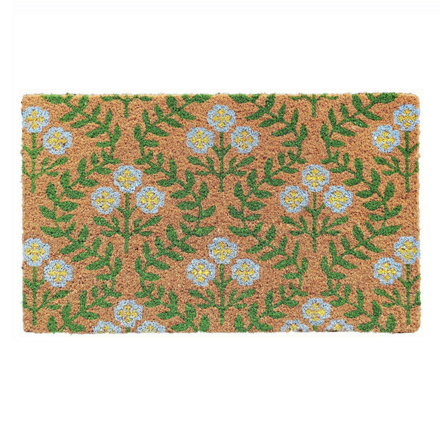 18"x30" Boxwood Flower Coir Doormat Nautral/Green/Blue