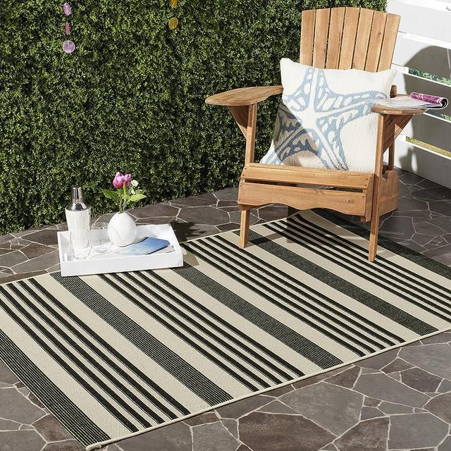 SAFAVIEH Courtyard Collection Accent Rug - 4' x 5'7", Black & Bone, Stripe Design, Non-Shedding & Easy Care, Indoor/Outdoor & Washable-Ideal for Patio, Backyard, Mudroom (CY6062-216)
