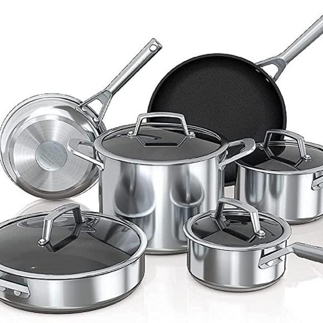 Ninja C39500 Foodi NeverStick Premium Hard-Anodized 10-Piece Cookware Set, Guaranteed to Never Stick, Nonstick, Durable, Oven Safe to 500°F, Slate Grey