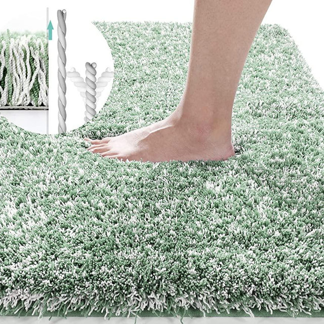 Yimobra Fluffy Plush Bath Rug, Super Shaggy Soft Comfortable Non Slip, Water Absorbent Microfiber Bath Mat, Dries Quickly, Machine Washable Thick Bathroom Floor Rugs for Shower, 36"x 24", Light Green