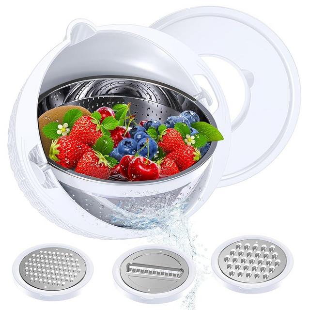 4-1 Colander with Bowl Set - Colander for Kitchen - Strainers and Colanders - Pasta Strainer - Bowl With Colander - Rice Strainer Fruit Cleaner Veggie Wash Kitchen Essentials, White