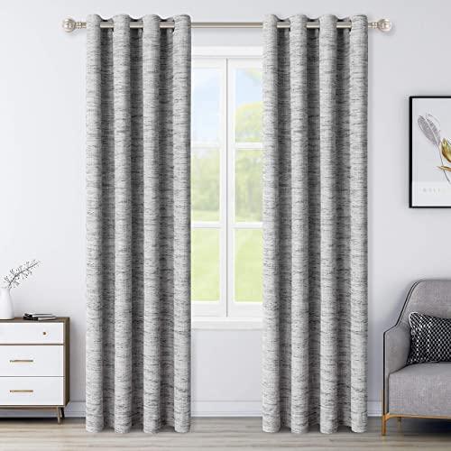 LORDTEX 100% Blackout Curtains for Bedroom - Textured Primitive Linen Look Heavy Duty Curtains with Thermal-Bond Washable Grommet Top Window Drapes for Living Room, 2 Panels, Grey, 52 x 108 inch