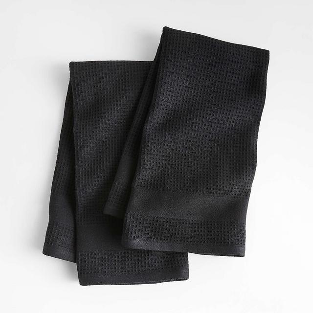 Waffle-Terry Black Organic Cotton Dish Towels, Set of 2