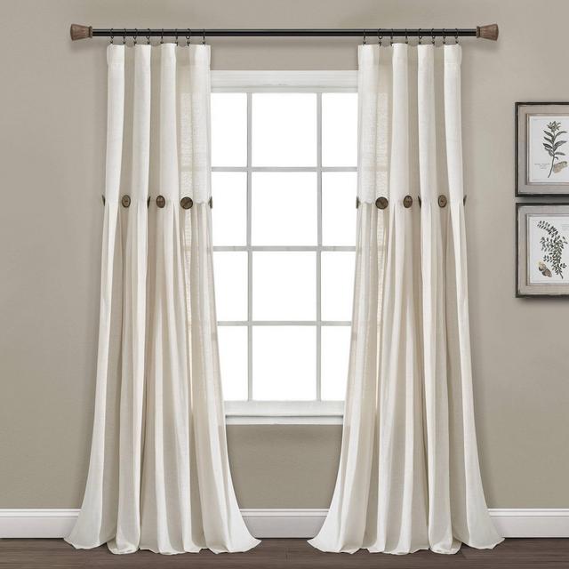 84"x40" Farmhouse Linen Button Light Filtering Window Curtain Panel Off White - Lush Décor