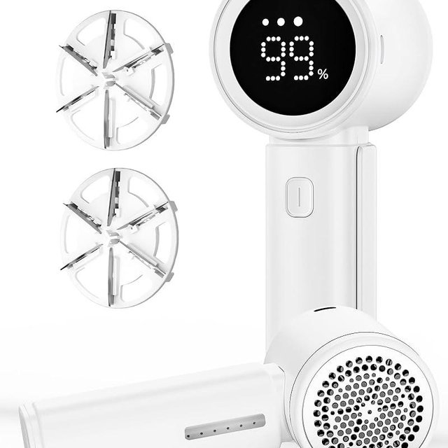 ASNUG Fabric Shaver, Electric Lint Remover, Sweater Shavers to Remove Pilling with 3 Speeds, 6 Leaf Blade, LED Display & Type-C Rechargeable, Removes Fuzz, Pills for Clothes, Couch, Furniture