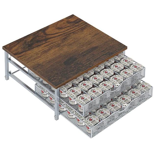 Coffee Pod Holder For Counter, Coffee Pod Drawer for K Cup Storage Drawer Holder, 72 Capacity Pods Storage Organizer for K Cups Capsule Storage with Sliding Baskets for Coffee Station, Silver