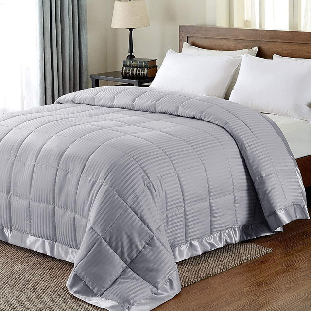 downluxe Lightweight King Down Alternative Blanket with Satin Trim, Silver, 90 X 108 Inch