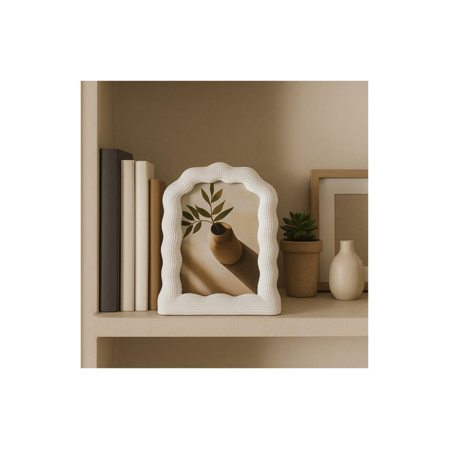 Decorative Wavy Arch Picture Frame for Home Decor - Modern Photo Frame for Tabletop Accent, Mantel Display, or Living Room Decor - 7.25", White