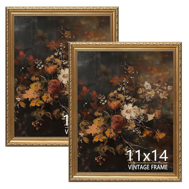 ASTRDECOR 11x14 Picture Frame - Vintage Gold Photo Frame 14x11 for Wall or Tabletop, Fits 11 x 14 Photos, Retro Home, Office, Gallery Wall Decor, Rustic Bronze Gold Color - 2 Pack