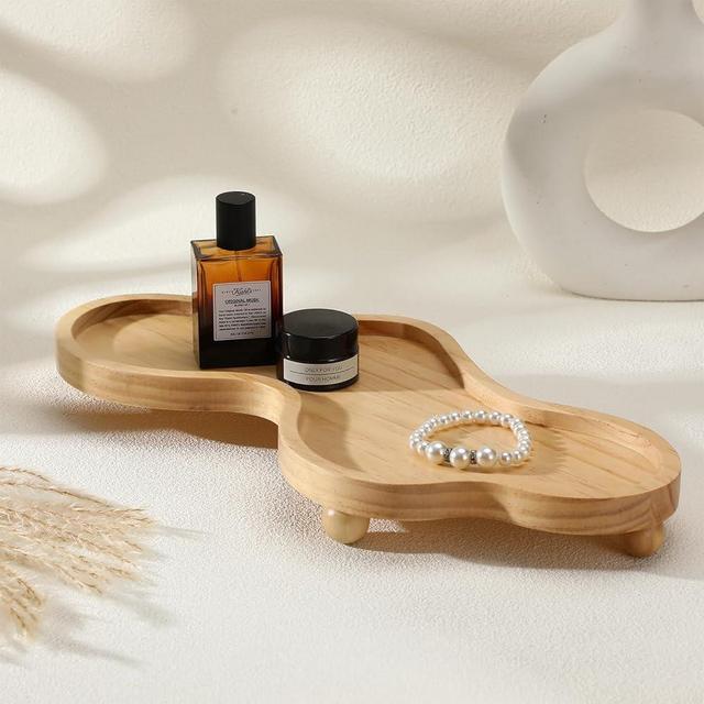 Uiifan Cloud Tray Wooden Decorative Tray Irregular Jewelry Tray Wooden Pedestal Stand Cloud Display Tray for Home Decoration