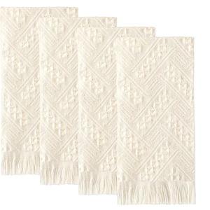 4 Pack Boho Bathroom Hand Towel 14 x 30 Inch 100% Turkish Cotton Decorative Boho Kitchen Hand Towel Farmhouse Bathroom Decor Set Absorbent Soft Guest Tea Gift(Cream White)