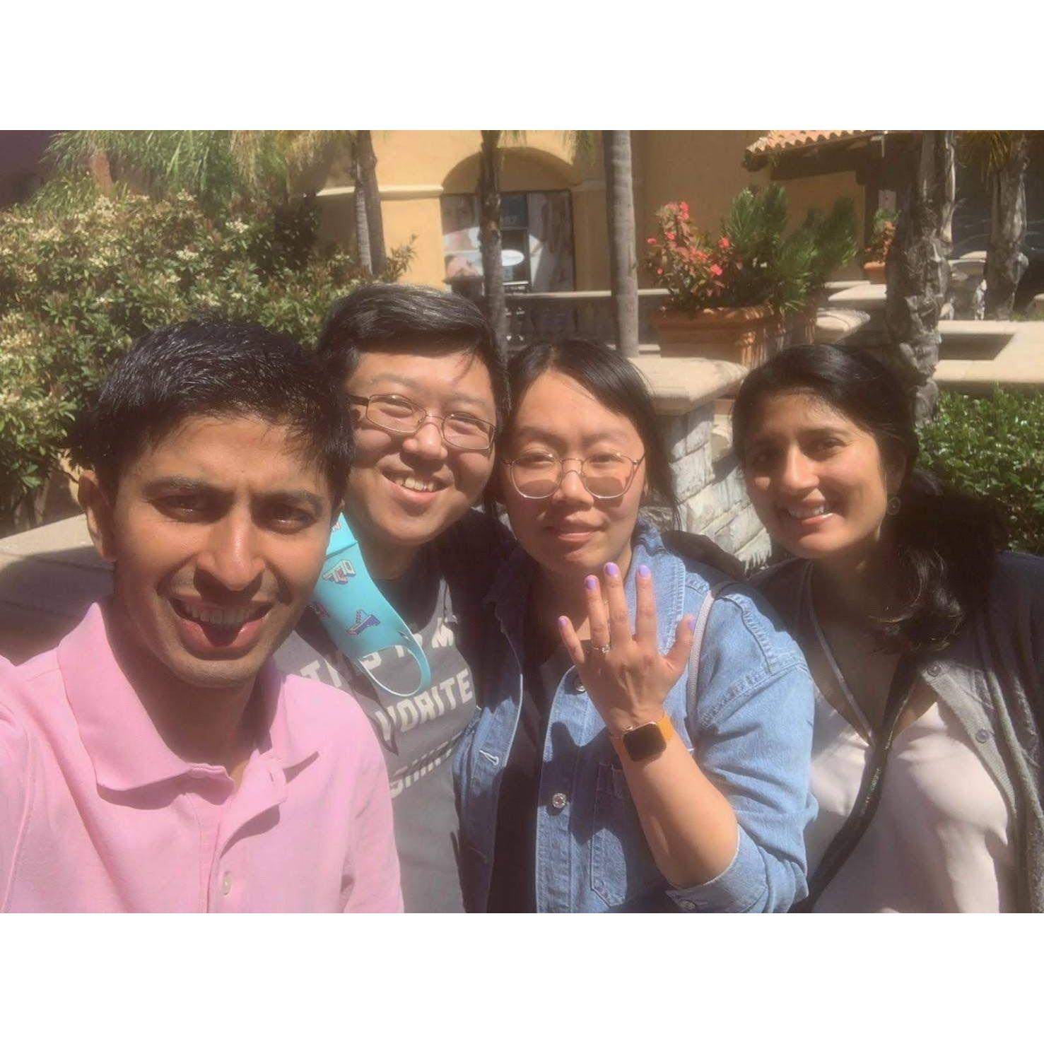 Eric's best friend celebrating our engagement