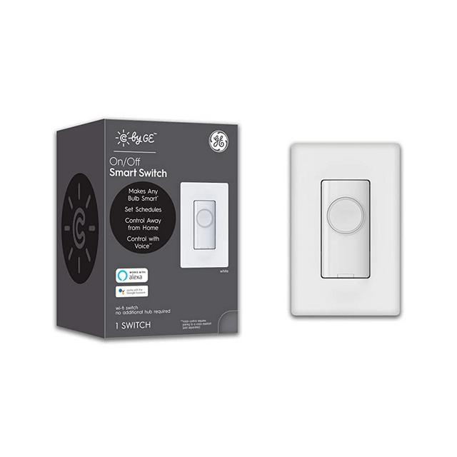 C by GE 4-Wire On/Off Button Style Smart Switch, Alexa and Google Home Compatible Without Hub, Single-Pole/3-Way Smart Switch, Bluetooth/WiFi Light Switch, White Light Switch, 1-Pack